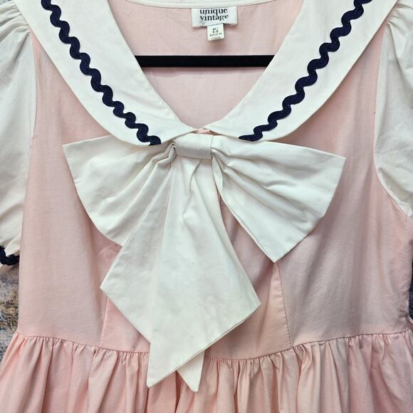 Unique Vintage Dress Womens Medium Pink White Sailor Bow Nautical Lolita Cosplay - Picture 2 of 12